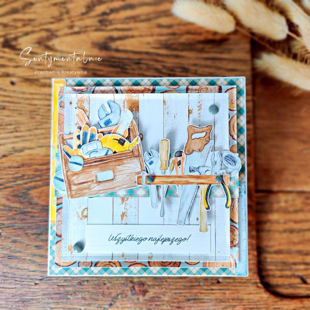 Ręcznie robiona kartka urodzinowa dla majsterkowicza - kartka z motywem narzędzi